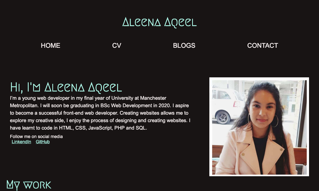 Portfolio website created by Aleena Aqeel