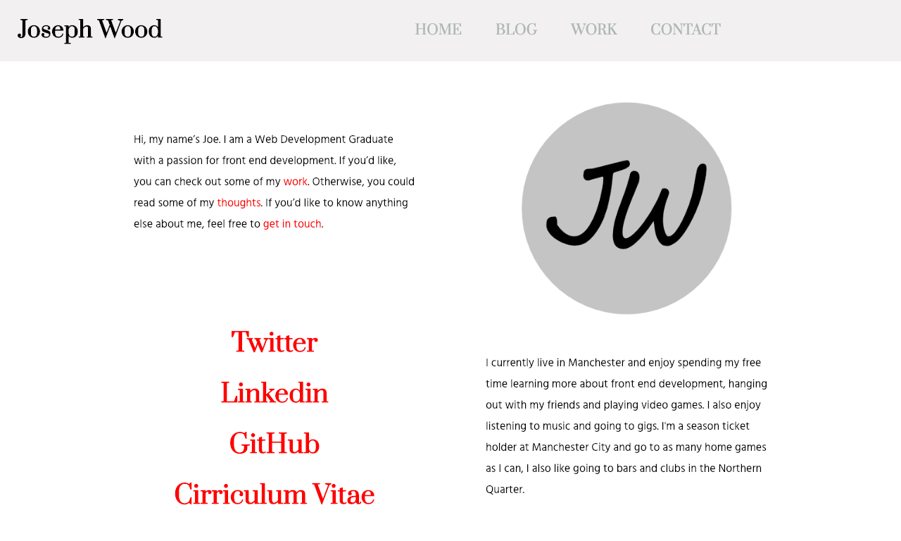 Portfolio website created by Joseph Wood