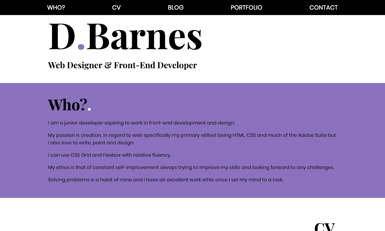 Portfolio website created by D Barnes